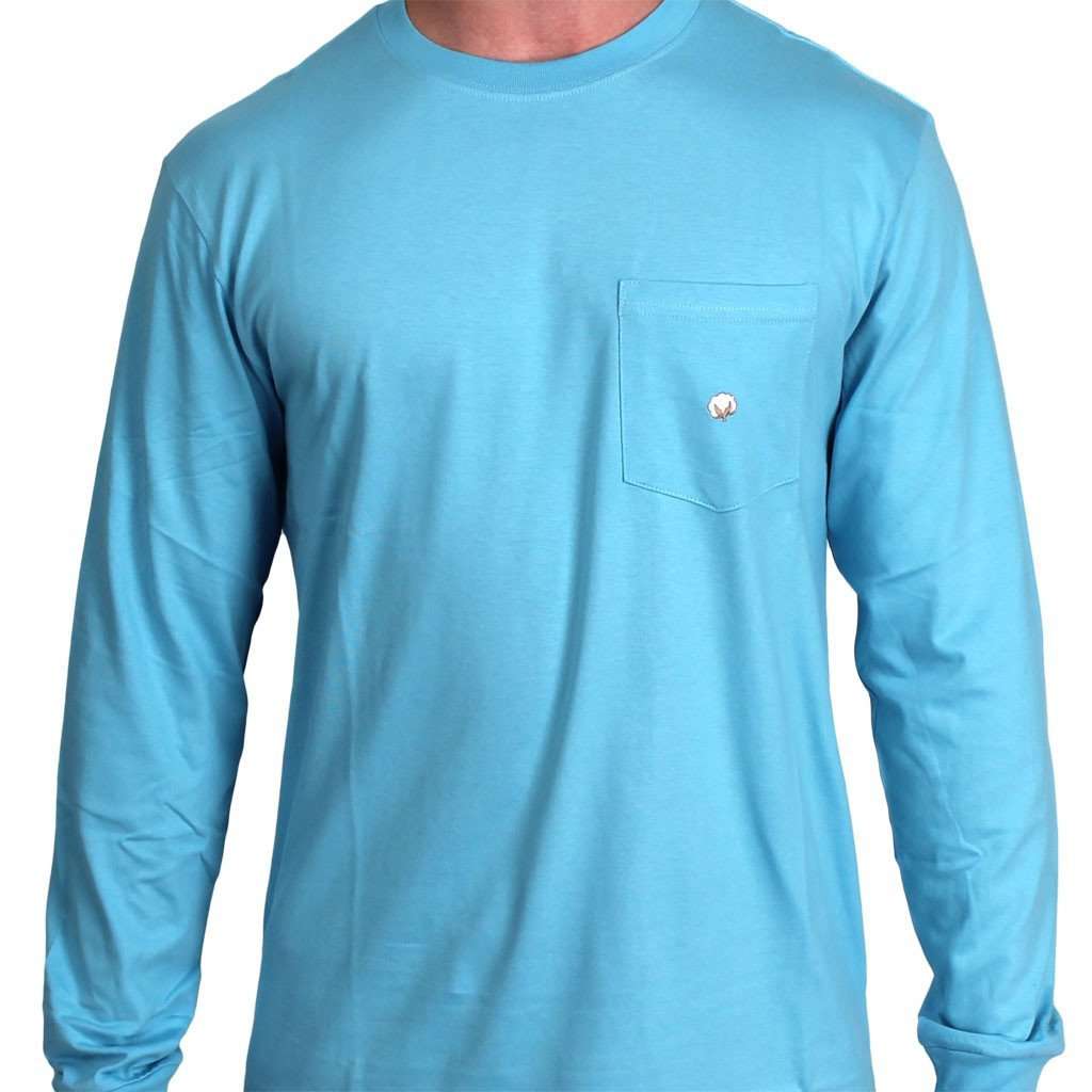 Long Sleeve Pocket Tee in Aqua by Cotton Brothers - Country Club Prep