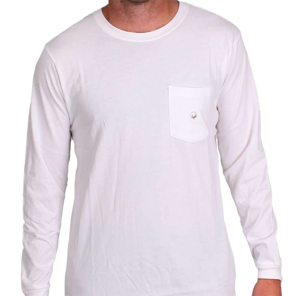 Long Sleeve Pocket Tee in White by Cotton Brothers - Country Club Prep