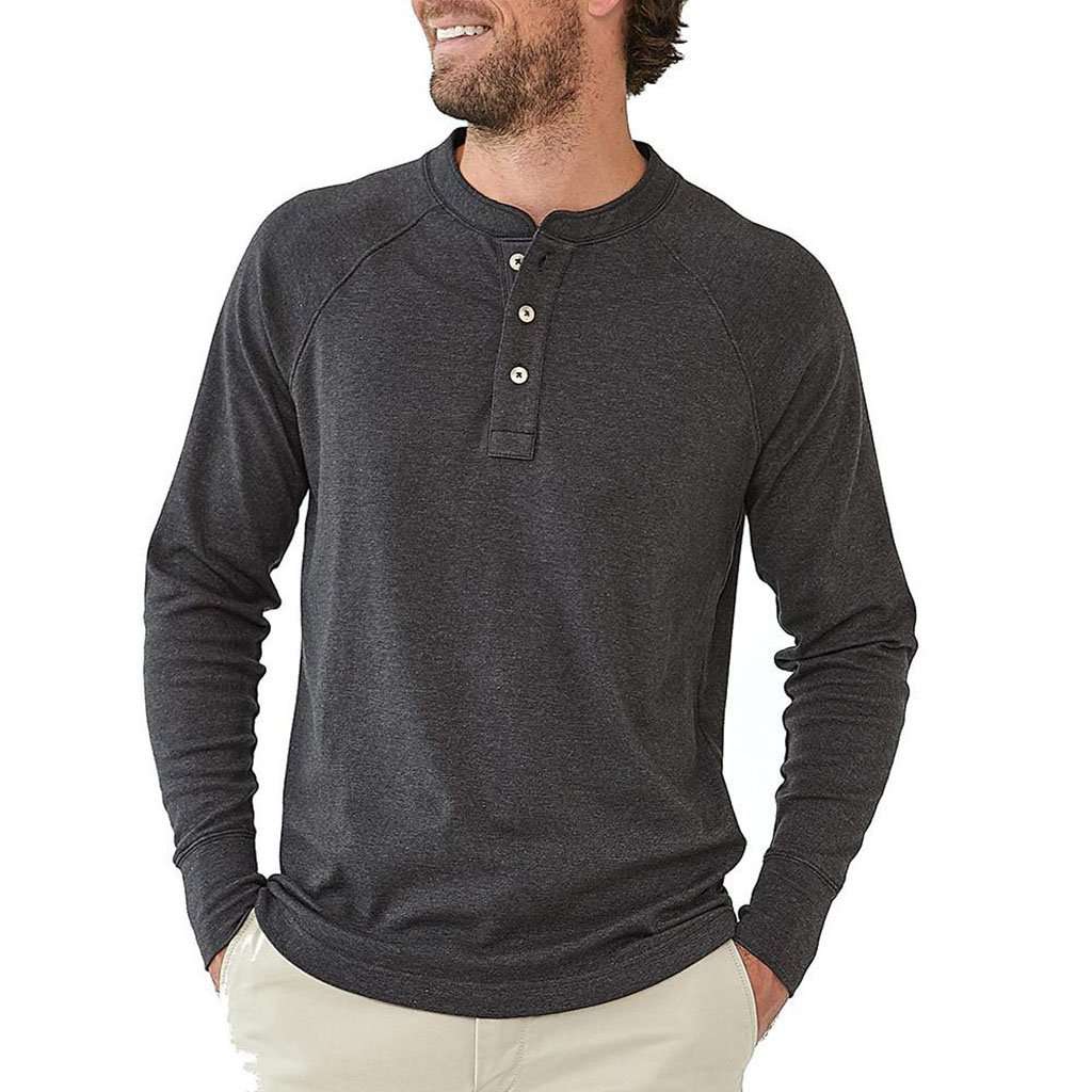 Long Sleeve Puremeso Henley Tee in Charcoal by The Normal Brand - Country Club Prep