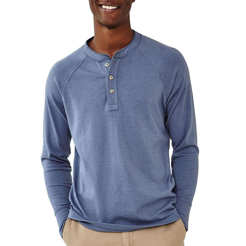 Long Sleeve Puremeso Henley Tee in Indigo by The Normal Brand - Country Club Prep