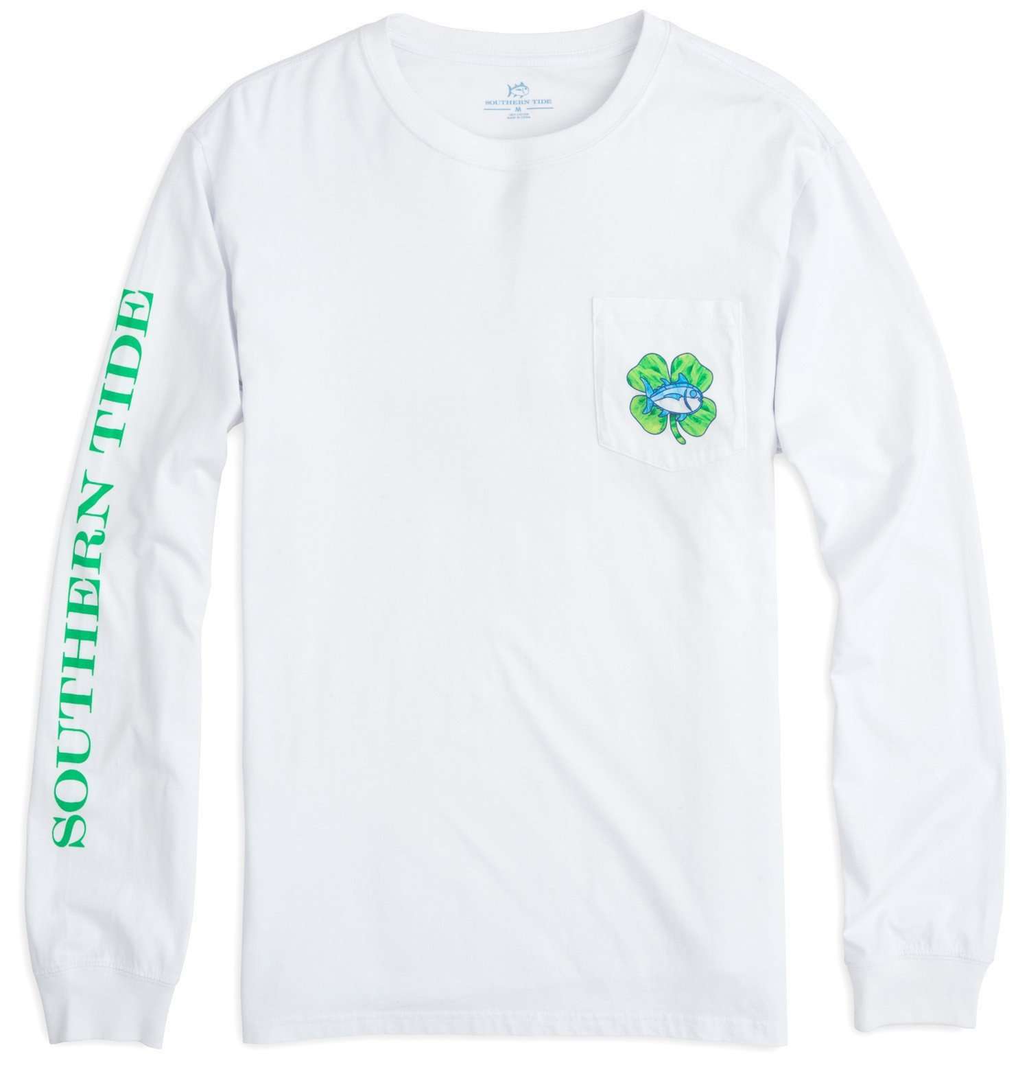 Long Sleeve Skipjack Shamrock Tee Shirt in Classic White by Southern Tide - Country Club Prep