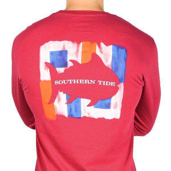 Long Sleeve Skipjack Signal Flag Country Club Prep Pocket Tee in Sangria by Southern Tide - Country Club Prep