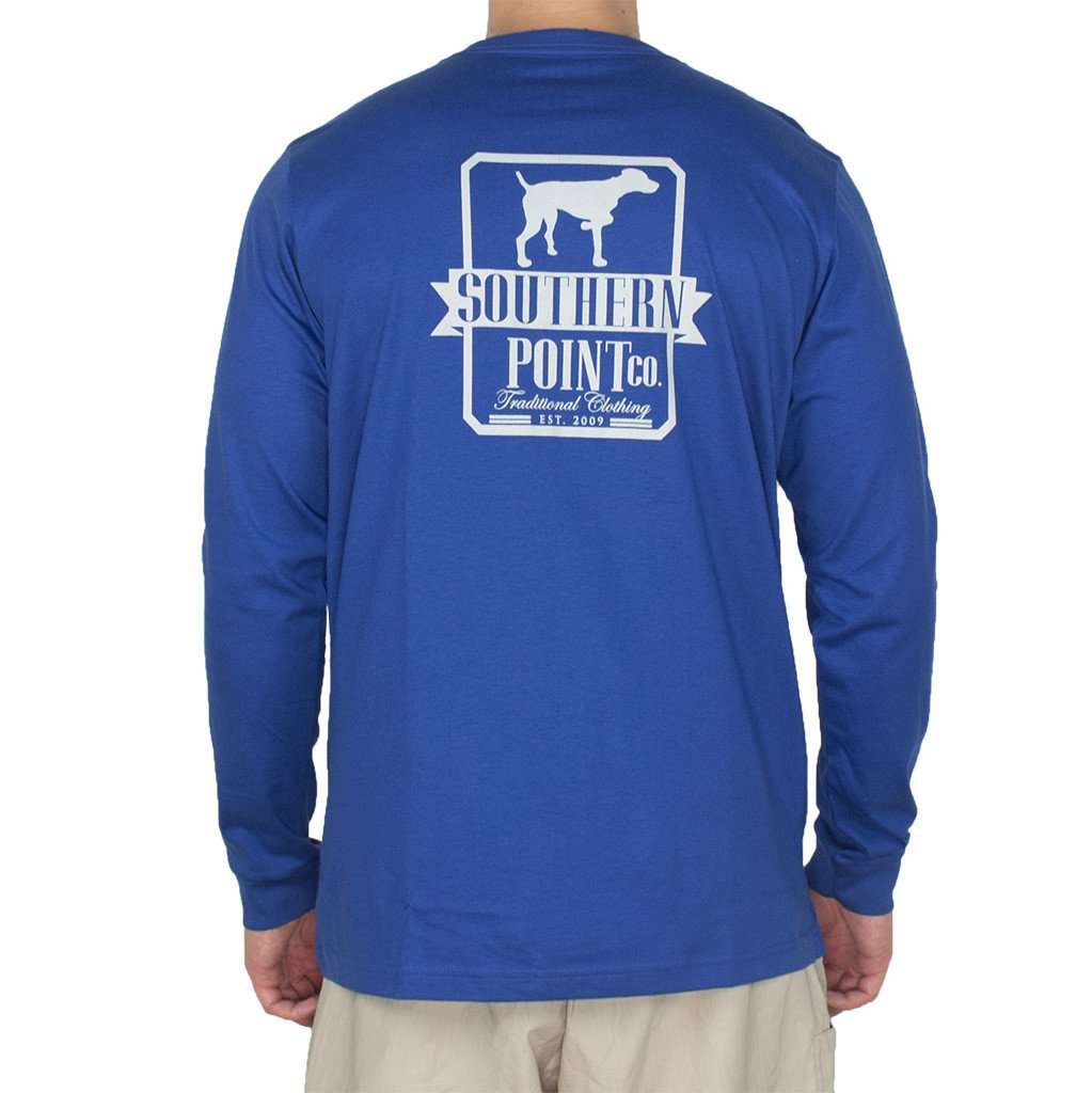 Long Sleeve Tradition Tee Shirt in Blue and Grey by Southern Point Co. - Country Club Prep