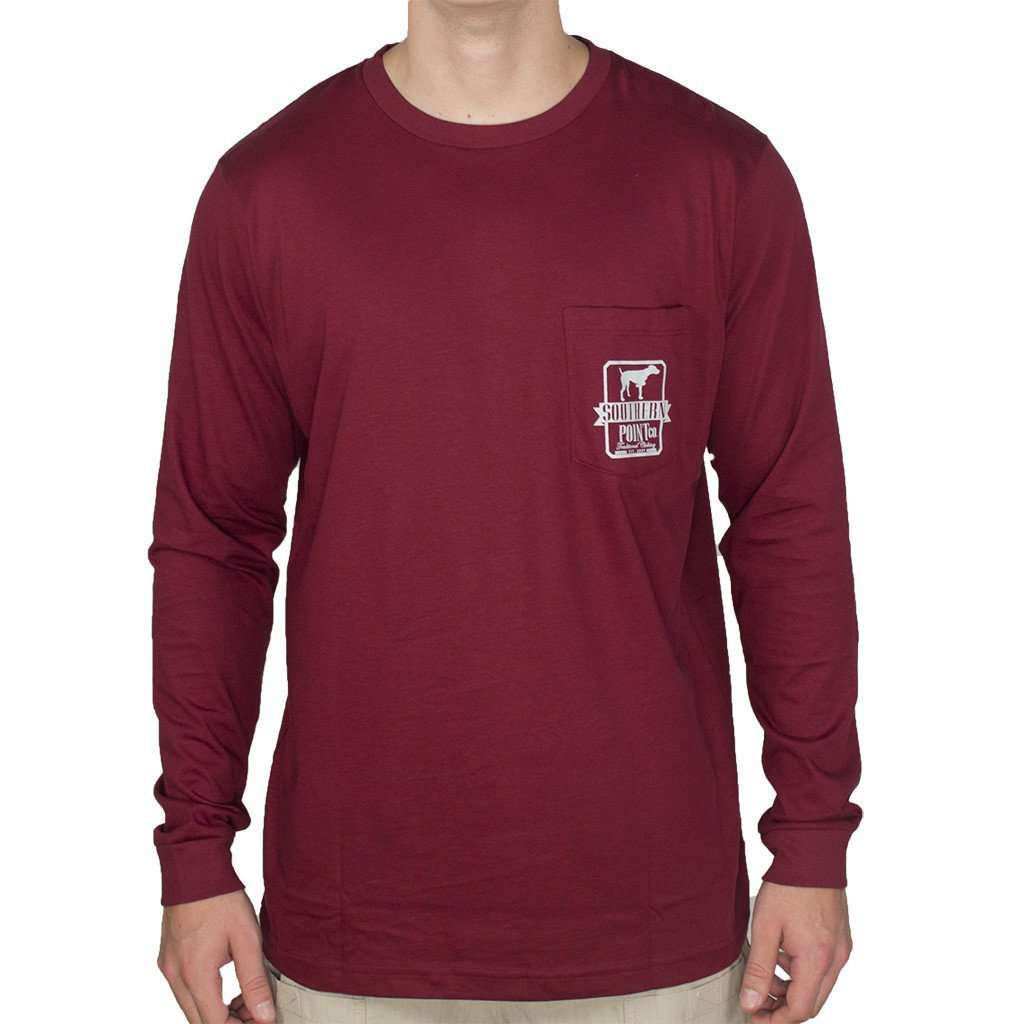 Long Sleeve Tradition Tee Shirt in Maroon and Grey by Southern Point Co - Country Club Prep