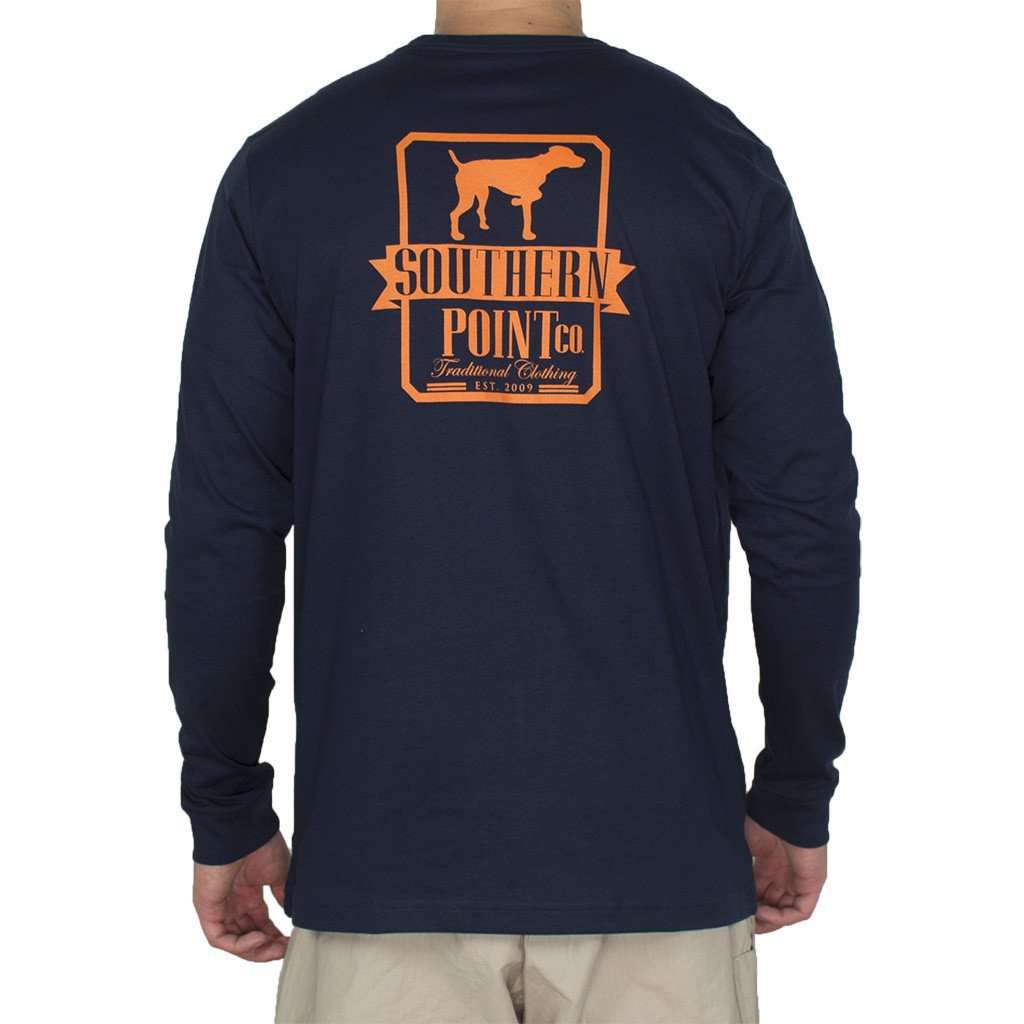 Long Sleeve Tradition Tee Shirt in Navy and Orange by Southern Point Co. - Country Club Prep