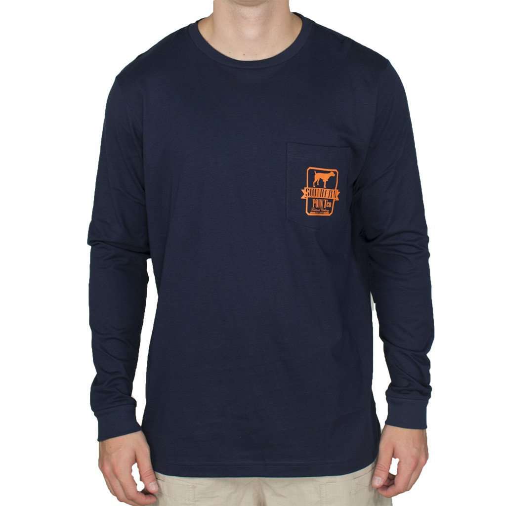 Long Sleeve Tradition Tee Shirt in Navy and Orange by Southern Point Co. - Country Club Prep