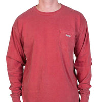 Longshanks Sewn Patch Long Sleeve Pocket Tee Shirt in Crimson by Country Club Prep - Country Club Prep