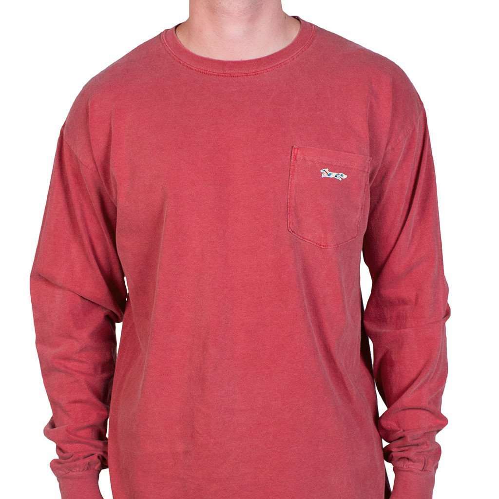 Longshanks Sewn Patch Long Sleeve Pocket Tee Shirt in Crimson by Country Club Prep - Country Club Prep