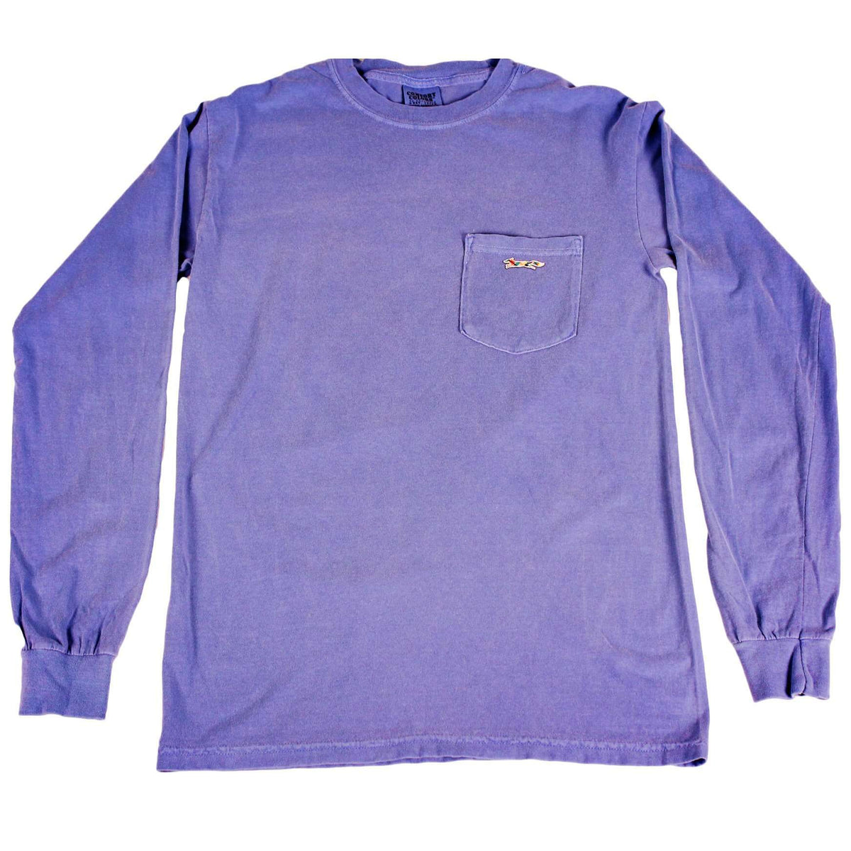 Longshanks Sewn Patch Long Sleeve Pocket Tee Shirt in Flo Blue by Country Club Prep - Country Club Prep