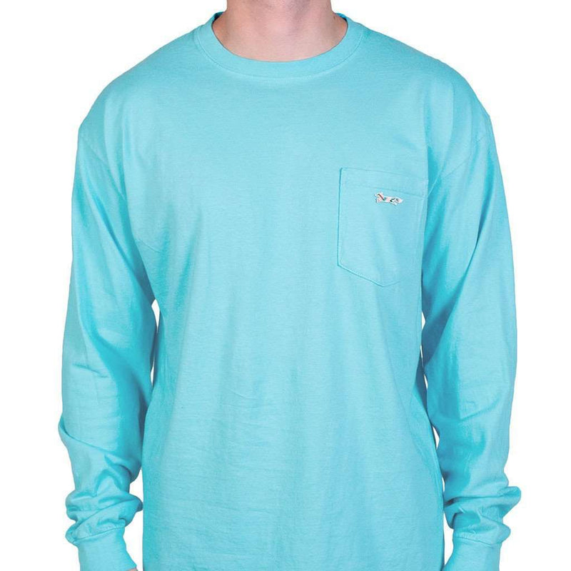 Longshanks Sewn Patch Long Sleeve Pocket Tee Shirt in Lagoon Blue by Country Club Prep - Country Club Prep