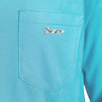 Longshanks Sewn Patch Long Sleeve Pocket Tee Shirt in Lagoon Blue by Country Club Prep - Country Club Prep