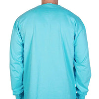 Longshanks Sewn Patch Long Sleeve Pocket Tee Shirt in Lagoon Blue by Country Club Prep - Country Club Prep