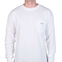 Longshanks Sewn Patch Long Sleeve Pocket Tee Shirt in White by Country Club Prep - Country Club Prep