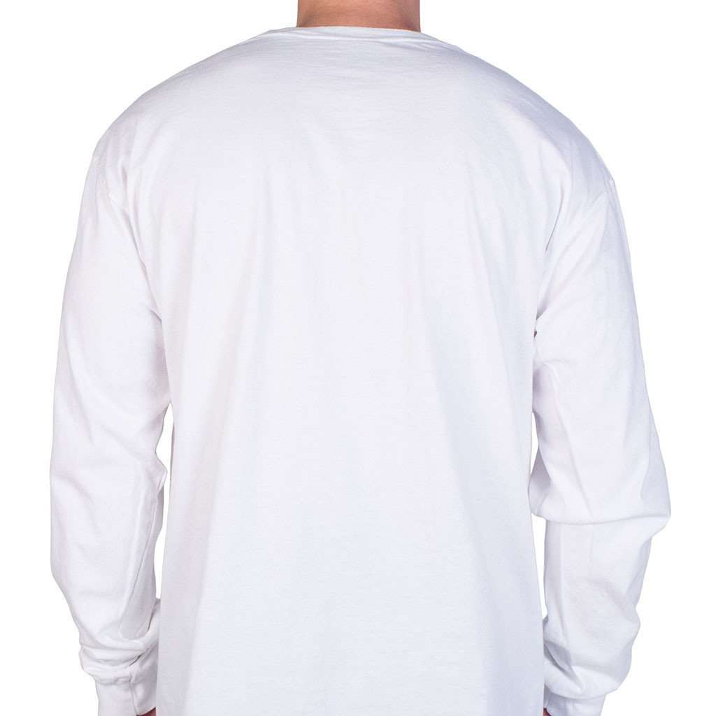 Longshanks Sewn Patch Long Sleeve Pocket Tee Shirt in White by Country Club Prep - Country Club Prep