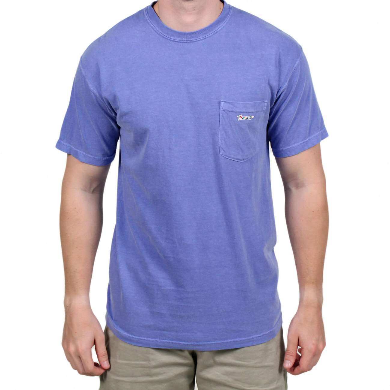 Longshanks Sewn Patch Short Sleeve Pocket Tee in Flo Blue by Country Club Prep - Country Club Prep
