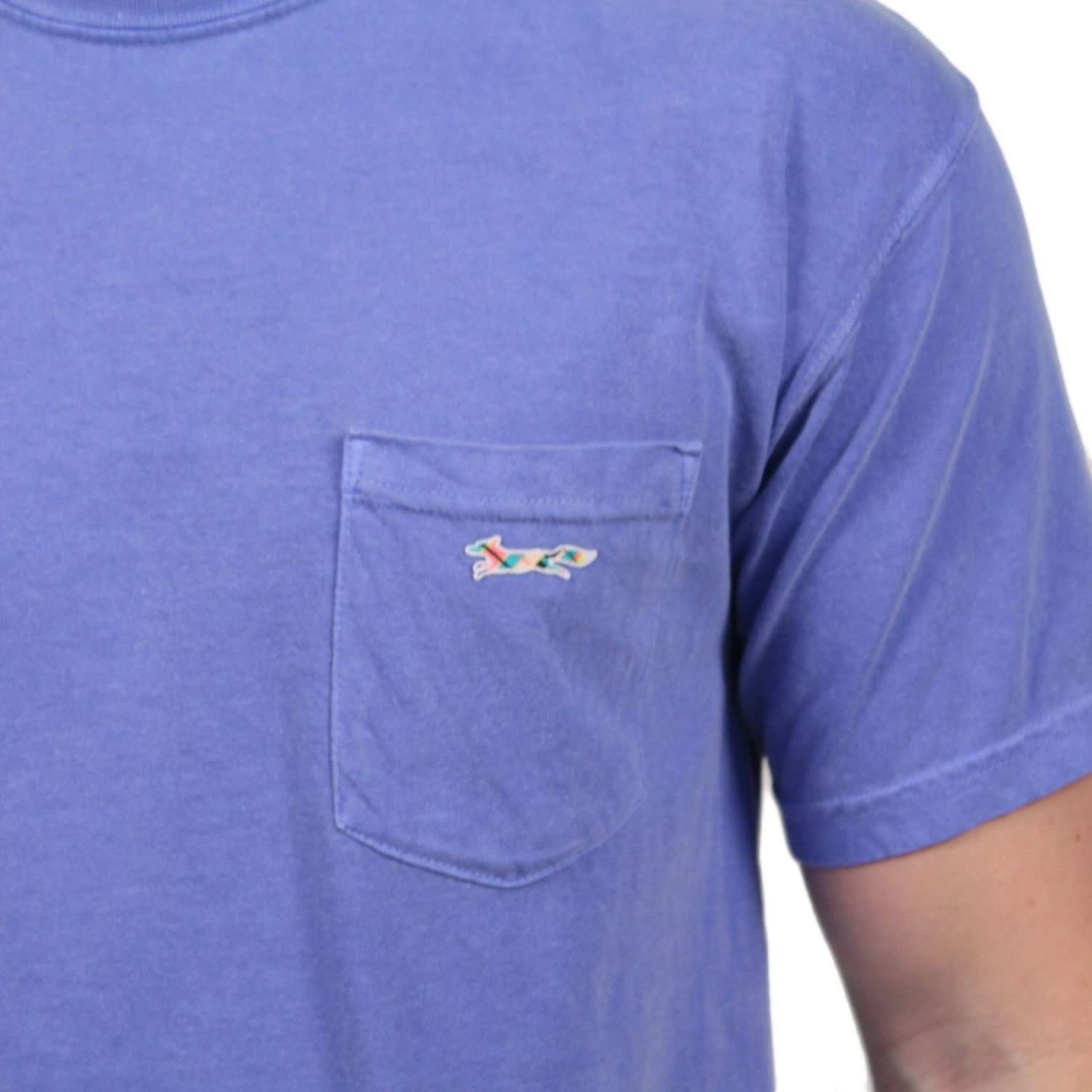 Longshanks Sewn Patch Short Sleeve Pocket Tee in Flo Blue by Country Club Prep - Country Club Prep