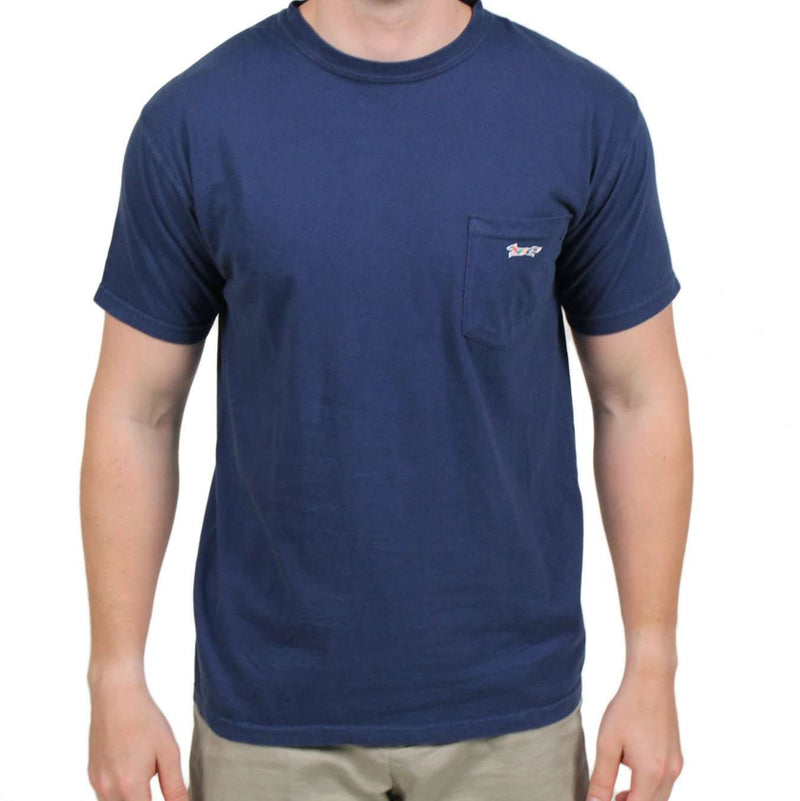 Longshanks Sewn Patch Short Sleeve Pocket Tee in Navy by Country Club Prep - Country Club Prep