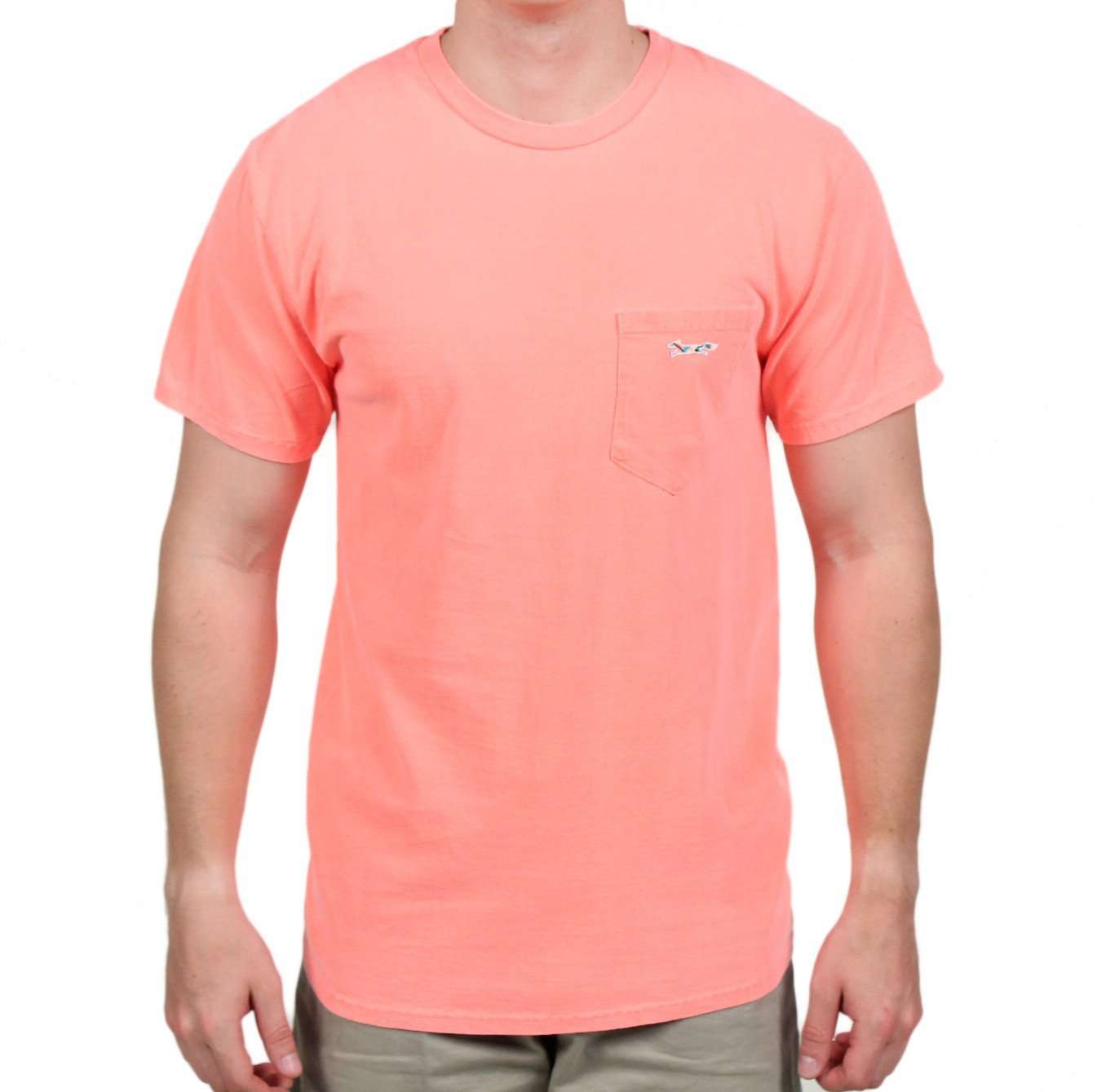 Longshanks Sewn Patch Short Sleeve Pocket Tee in Neon Orange by Country Club Prep - Country Club Prep