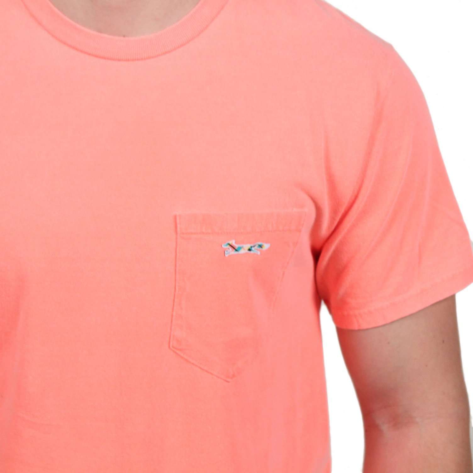 Longshanks Sewn Patch Short Sleeve Pocket Tee in Neon Orange by Country Club Prep - Country Club Prep