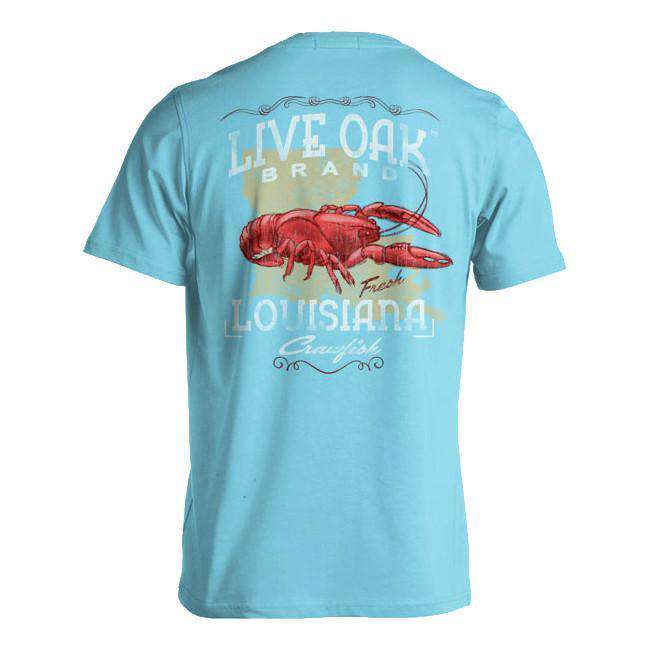 Louisiana Crawfish Short Sleeve Pocket Tee in Lagoon Blue by Live Oak - Country Club Prep
