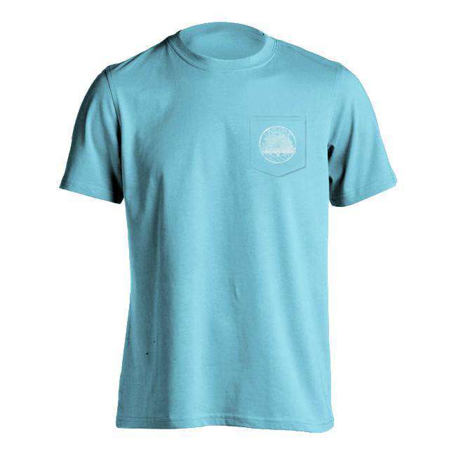 Louisiana Crawfish Short Sleeve Pocket Tee in Lagoon Blue by Live Oak - Country Club Prep
