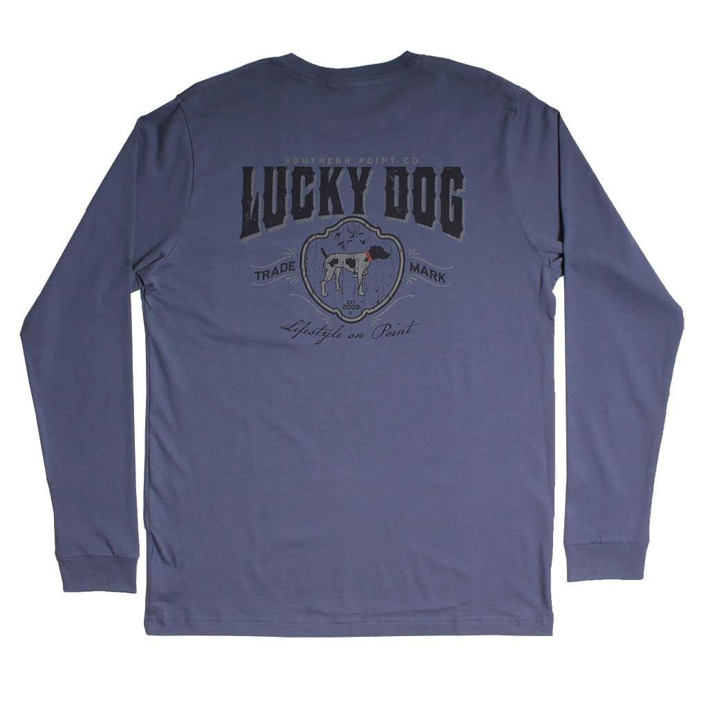 Lucky Dog Trademark Long Sleeve Tee in Slate by Southern Point - Country Club Prep