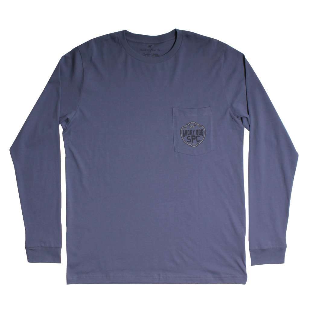 Lucky Dog Trademark Long Sleeve Tee in Slate by Southern Point - Country Club Prep