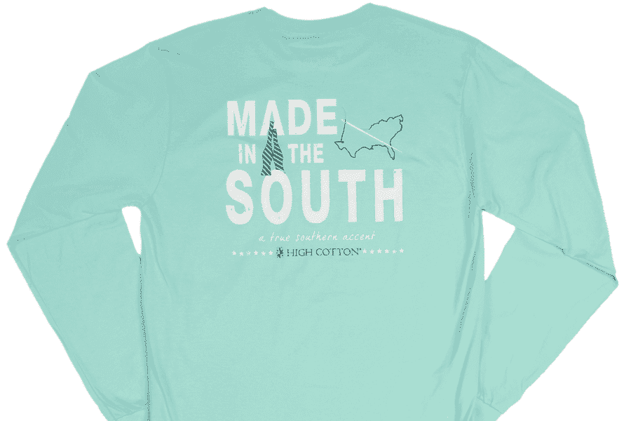 "Made in the South" Long Sleeve Pocket Tee in Aqua by High Cotton - Country Club Prep
