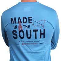 "Made in the South" Long Sleeve Pocket Tee in Harbor Blue by High Cotton-Large - Country Club Prep
