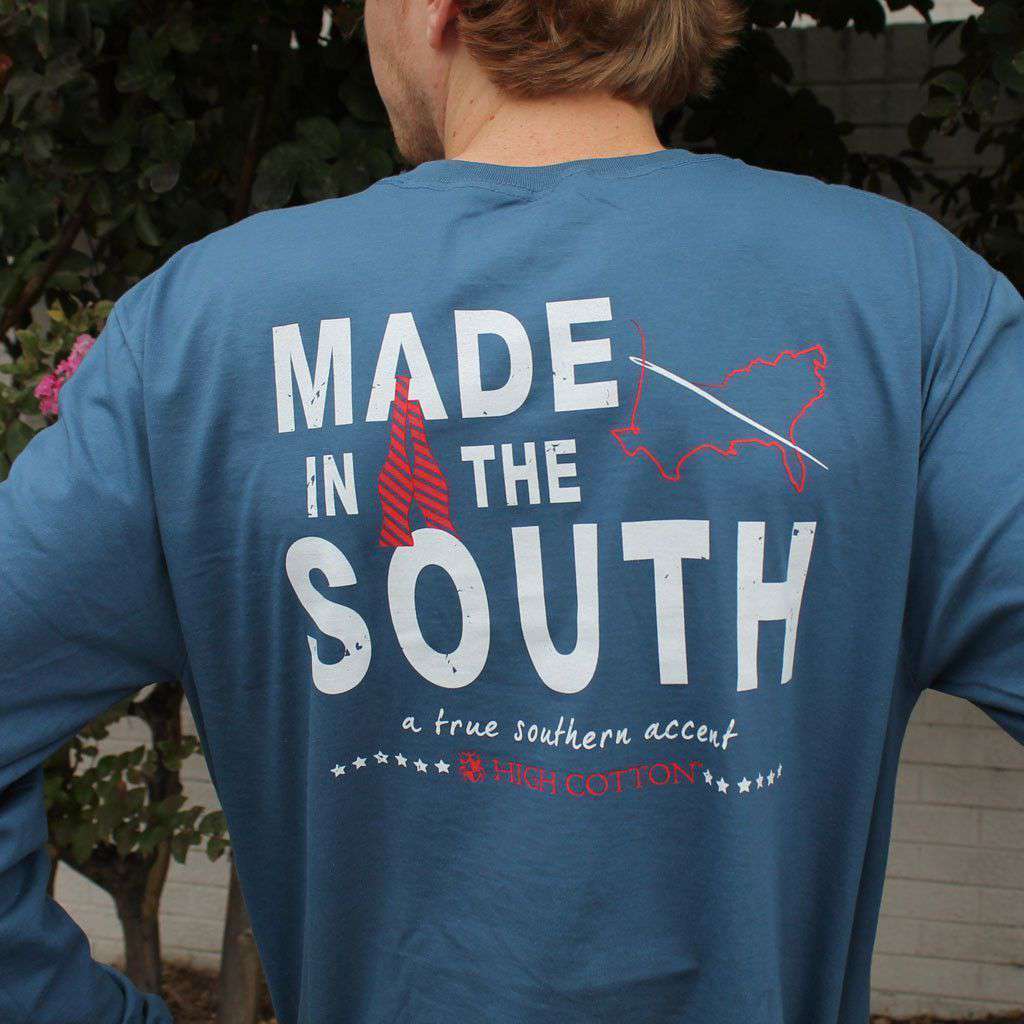 "Made in the South" Long Sleeve Pocket Tee in Navy by High Cotton - Country Club Prep