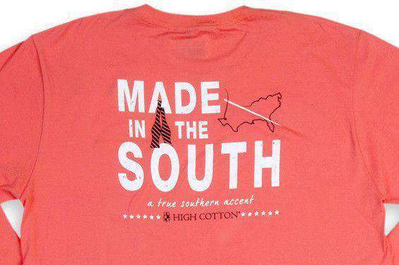 "Made in the South" Long Sleeve Pocket Tee in Sunset Red by High Cotton - Country Club Prep