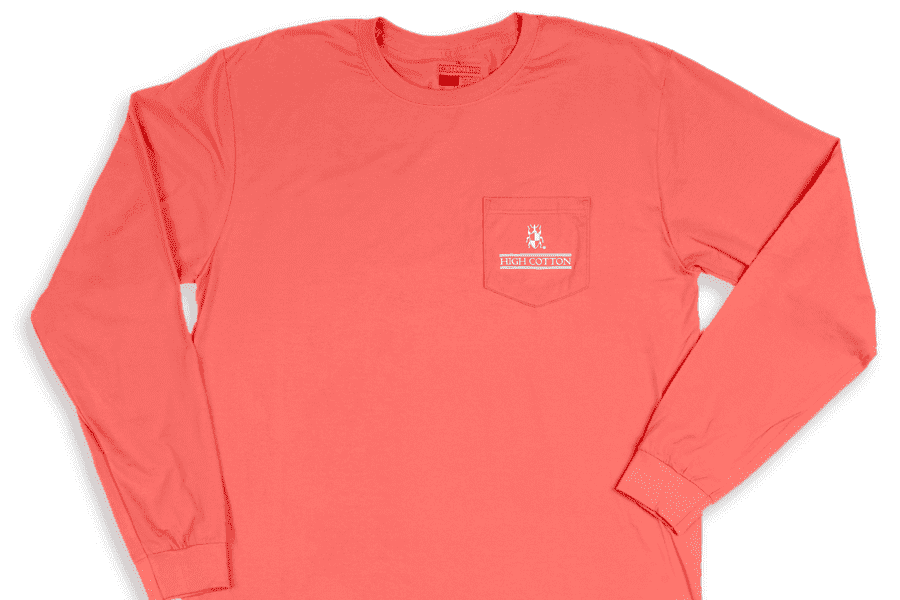 "Made in the South" Long Sleeve Pocket Tee in Sunset Red by High Cotton - Country Club Prep