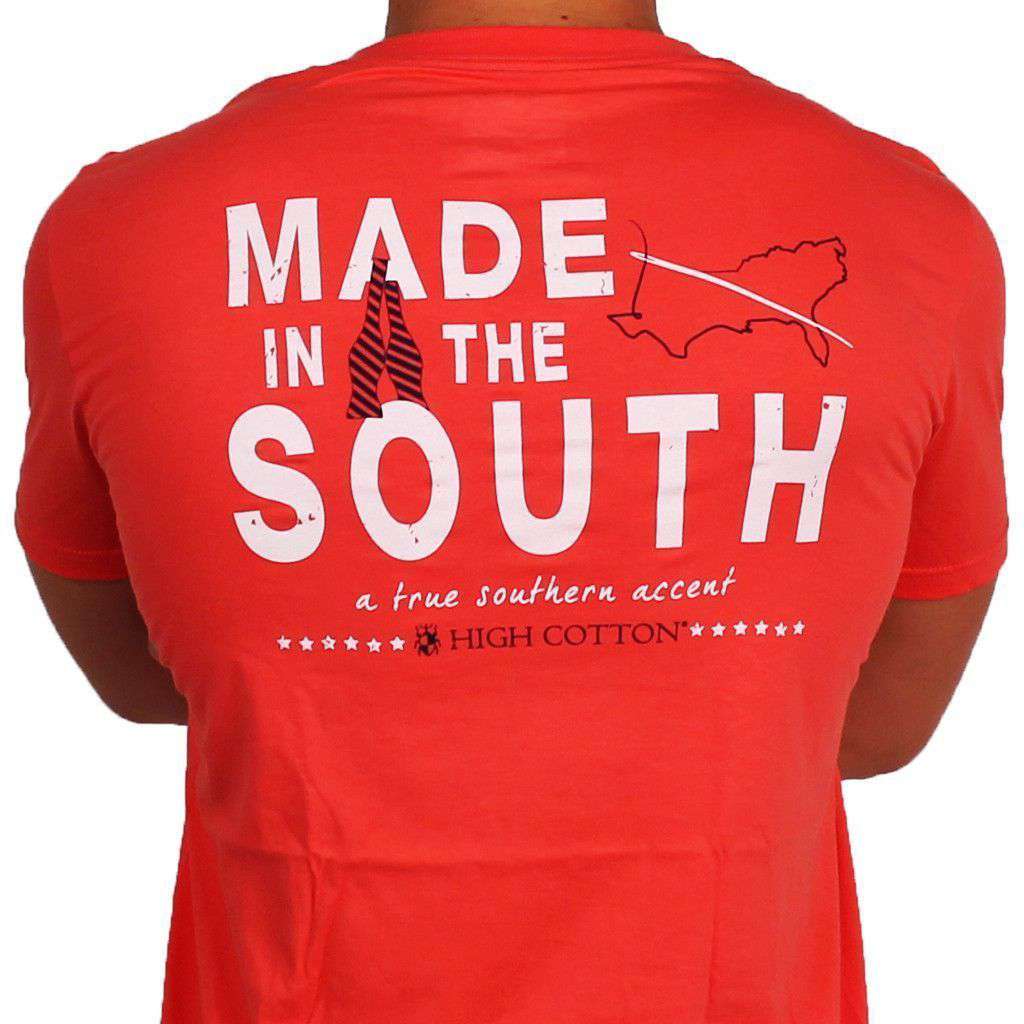 "Made in the South" Pocket Tee in Coral Red by High Cotton - Country Club Prep