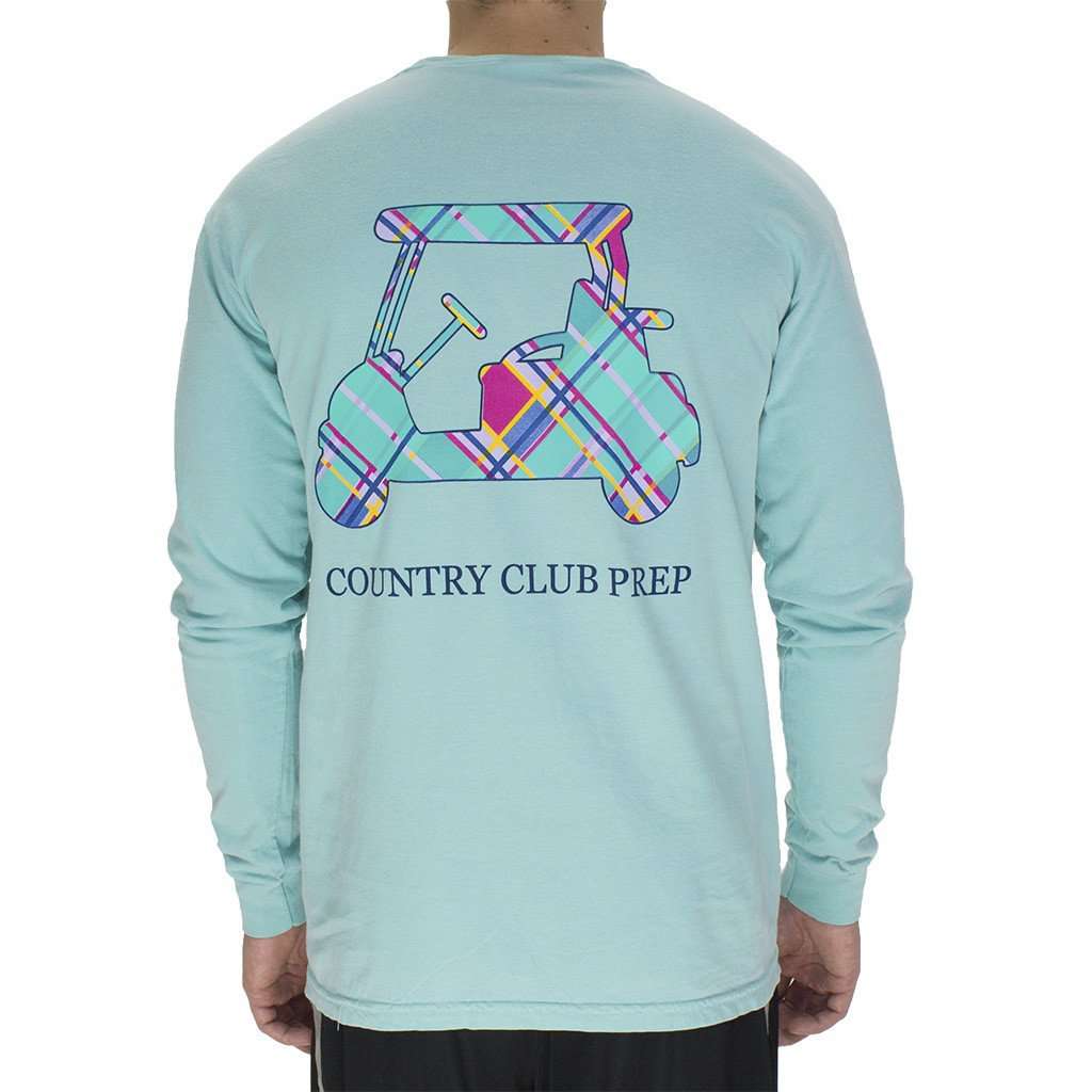 Madras Golf Cart Long Sleeve Tee in Chalky Mint by Country Club Prep - Country Club Prep