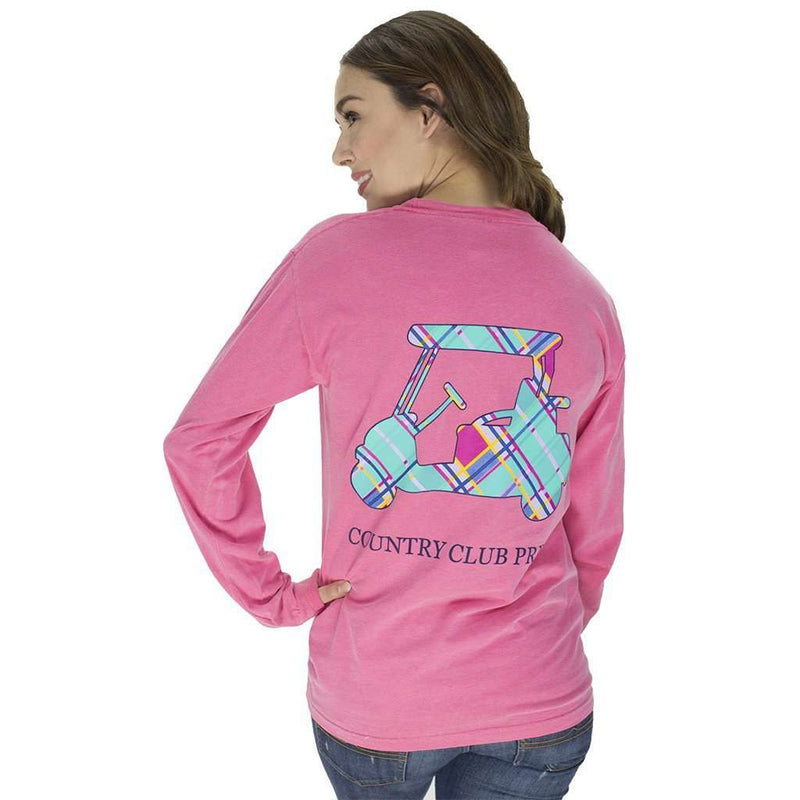 Madras Golf Cart Long Sleeve Tee in Crunchberry by Country Club Prep - Country Club Prep