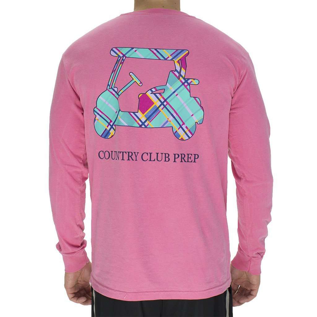 Madras Golf Cart Long Sleeve Tee in Crunchberry by Country Club Prep - Country Club Prep