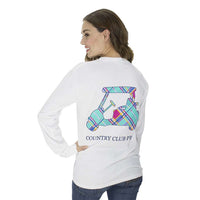 Madras Golf Cart Long Sleeve Tee in White by Country Club Prep - Country Club Prep