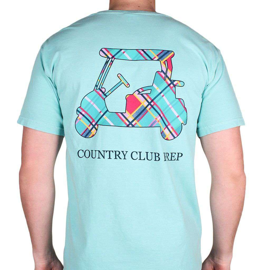 Madras Golf Cart Tee Shirt in Chalky Mint by Country Club Prep - Country Club Prep