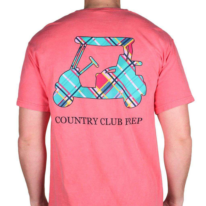 Madras Golf Cart Tee Shirt in Watermelon by Country Club Prep - Country Club Prep
