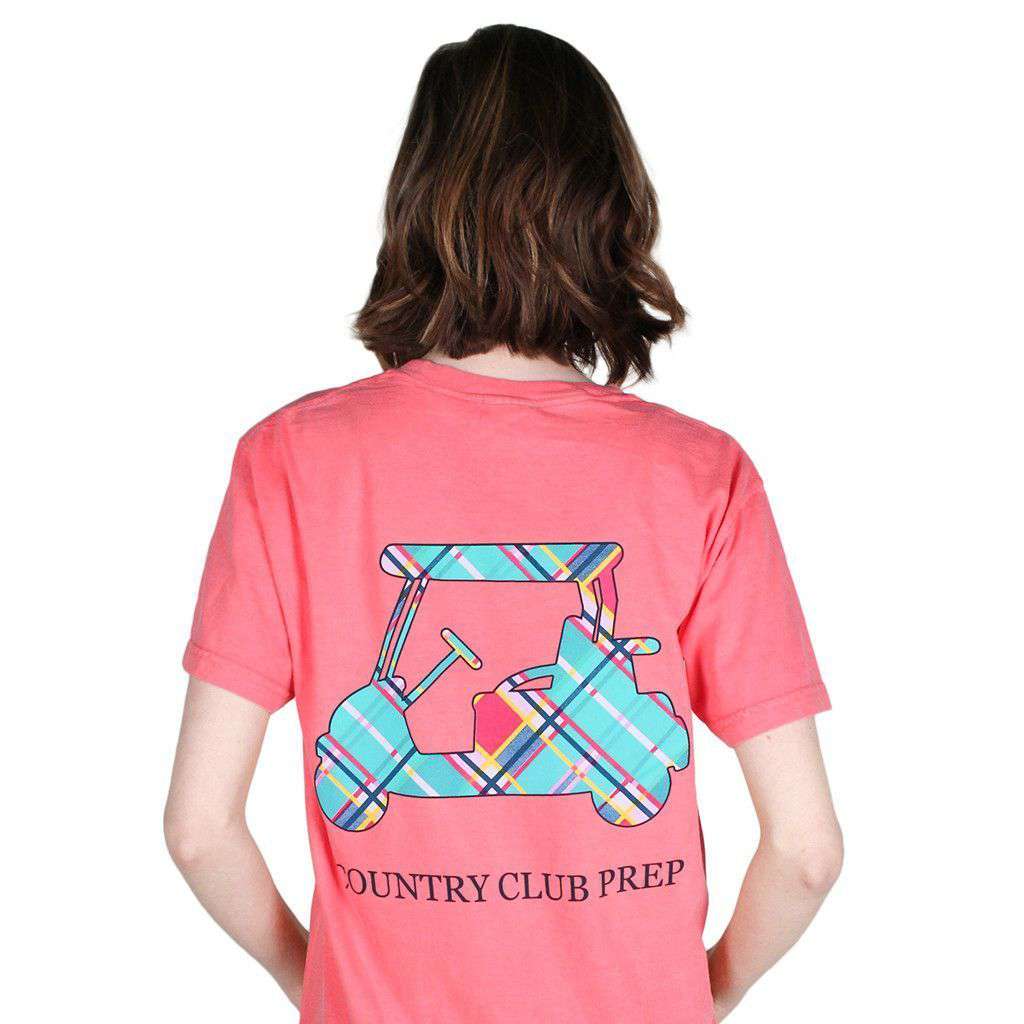 Madras Golf Cart Tee Shirt in Watermelon by Country Club Prep - Country Club Prep