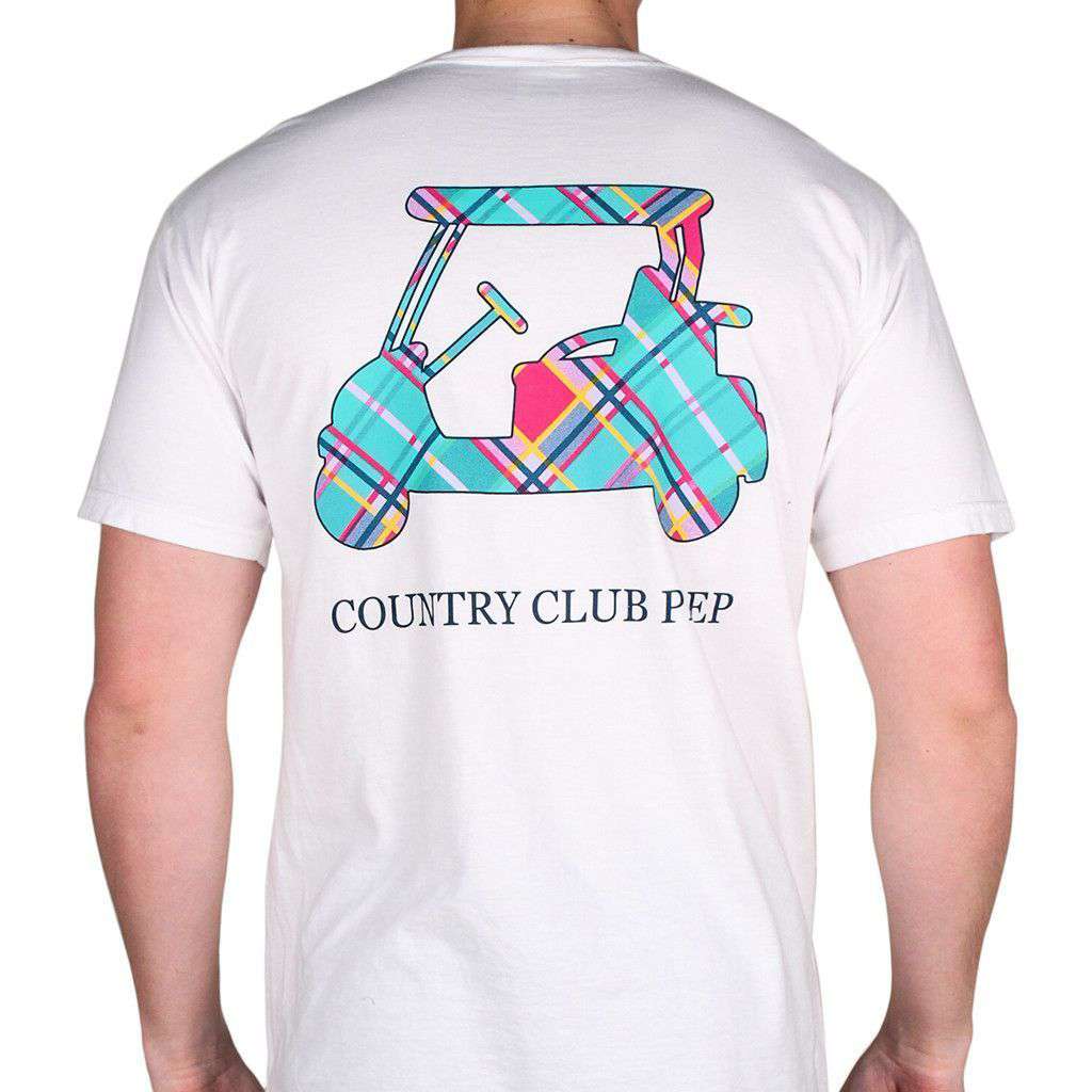 Madras Golf Cart Tee Shirt in White by Country Club Prep - Country Club Prep