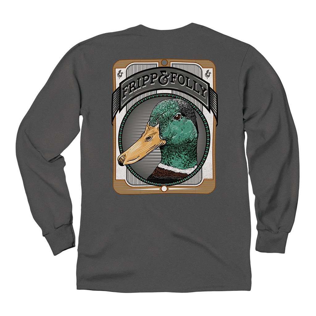 Mallard Closeup Long Sleeve Tee in Pepper by Fripp & Folly - Country Club Prep