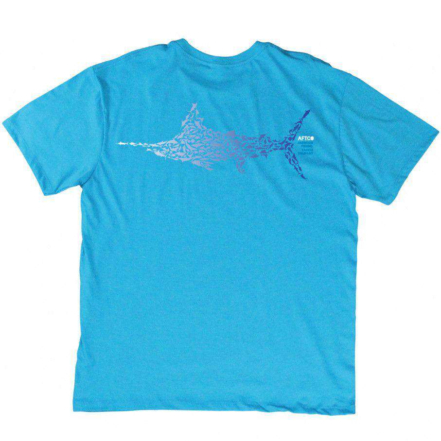 Marlin Puzzle Tee Shirt in Turquoise Heather by AFTCO - Country Club Prep