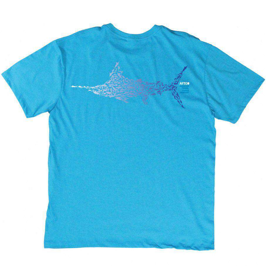 Marlin Puzzle Tee Shirt in Turquoise Heather by AFTCO - Country Club Prep