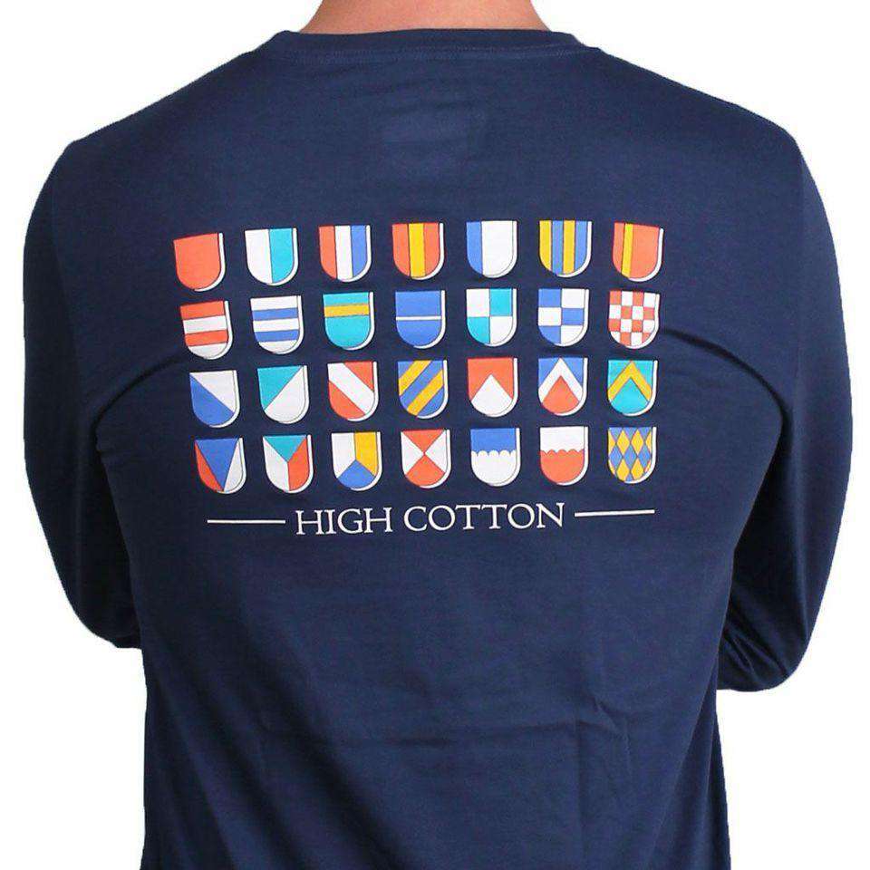 (mens check) Heraldry Long Sleeve Pocket Tee in Navy by High Cotton - Country Club Prep