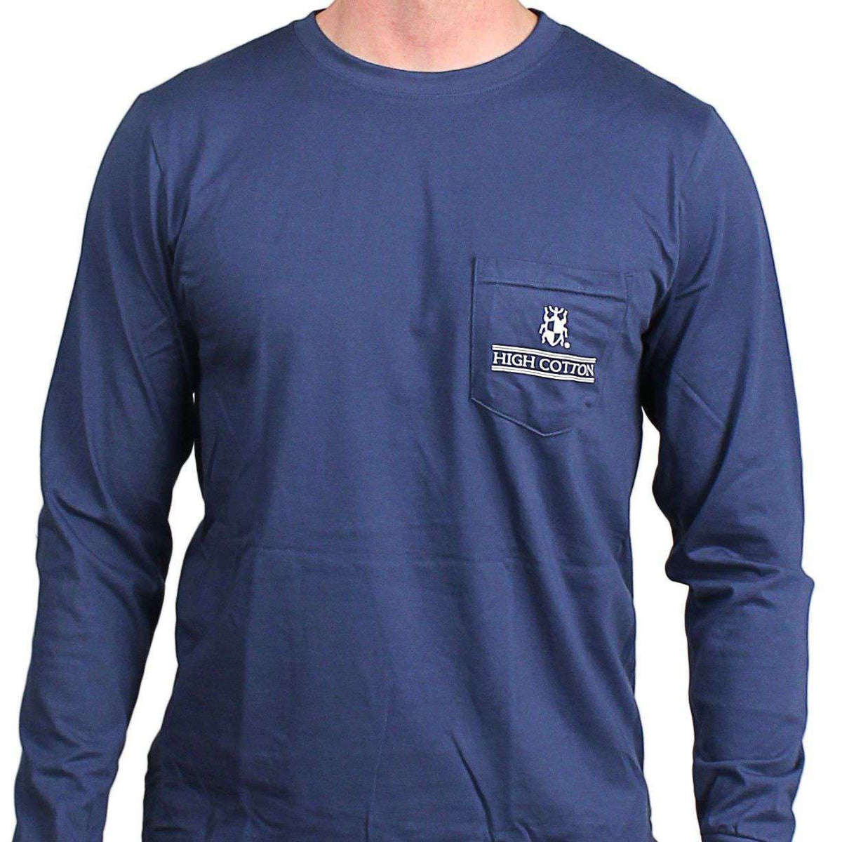 (mens check) Heraldry Long Sleeve Pocket Tee in Navy by High Cotton - Country Club Prep