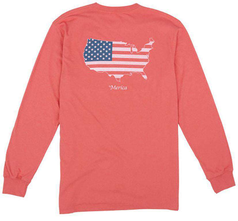 Merica Long Sleeve Pocket Tee in Adobe Red by Rowdy Gentleman - Country Club Prep