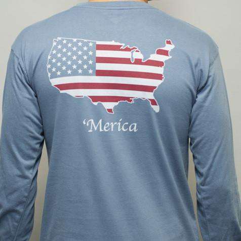 Merica Long Sleeve Tee in Weathered Blue by Rowdy Gentleman - Country Club Prep