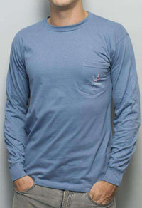 Merica Long Sleeve Tee in Weathered Blue by Rowdy Gentleman - Country Club Prep