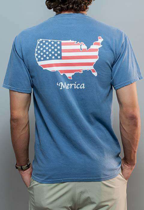 Merica Pocket Tee in Weathered Blue by Rowdy Gentleman - Country Club Prep